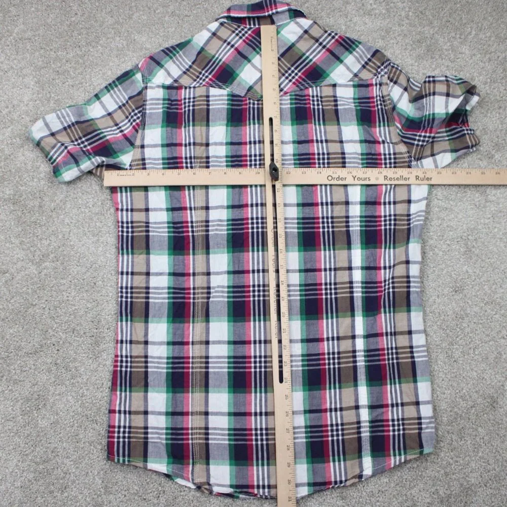 True Religion Pearl Snap Shirt Mens 2XL XXL Red/White/Green/Gray S/S 100% Cotton